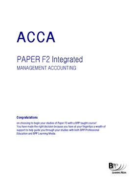 ACCA F2 Management Accounting course companion, BPP Publishing