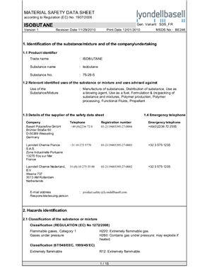 Material Safety Data Sheet for Isobutane - Паспорт безопасности Изобутана