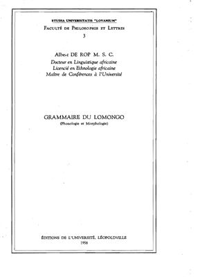 De Rop A. Grammaire du Lomongo (Phonologie et Morphologie)