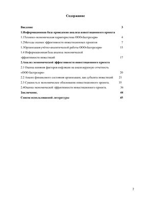 Анализ экономической эффективности инвестиций на ООО Балтрезерв