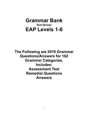 Donahue. Grammar Bank. 2919 Grammar Questions/Answers for 162 Grammar Categories. EAP Levels 1-6