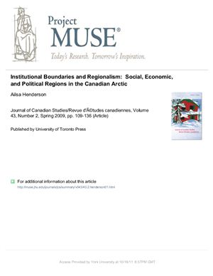 Henderson A. Institutional Boundaries and Regionalism: Social, Economic, and Political Regions in the Canadian Arctic