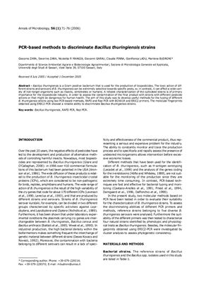 Zara G., Mangia N. и др. PCR-based methods to discriminate Bacillus thuringiensis strains