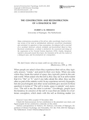 Hermans Hubert J.M. The construction and reconstruction of a dialogical self