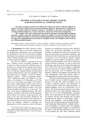 Anikin E.E., Budaev E.V., Chudinov A.P. Historical dynamics of metaphoric systems in Russian political communication