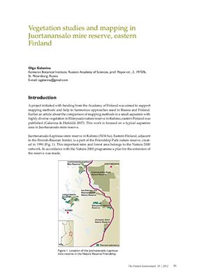 Galanina O. 2012. Vegetation studies and mapping in Juortanansalo mire reserve, eastern Finland. In: Lindholm, Tapio & Heikkilä, Raimo (eds.). Mires from pole to pole. The Finnish Environment 32/2012: 81-89