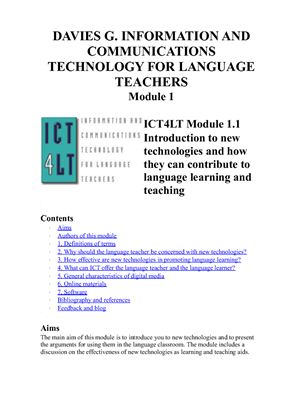 Davies G. (ed.). Information and Communications Technology for Language Teachers. Module 1. Basic level