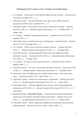 Библиографический список - Публикации Судакова А.В. в газете Деловые вести (Волгоград)