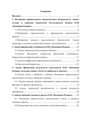Анализ финансовой отчетности на примере ОАО Компания Росинка