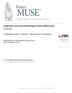 Imagination and Layered Ontology in Greek Mathematics Reviel Netz