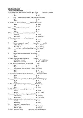 English grammar test. 100 questions