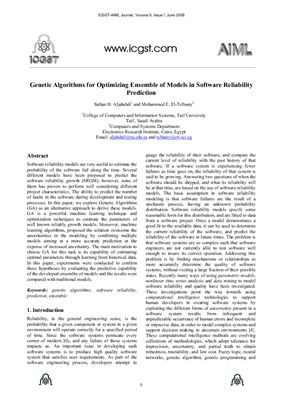 Sultan H. Genetic Algorithms for Optimizing Ensemble of Models in Software Reliability Prediction