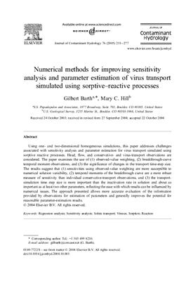Gilbert B., Mary C. Numerical methods for improving sensitivity analysis and parameter estimation of virus transport simulated using sorptive-reactive processes
