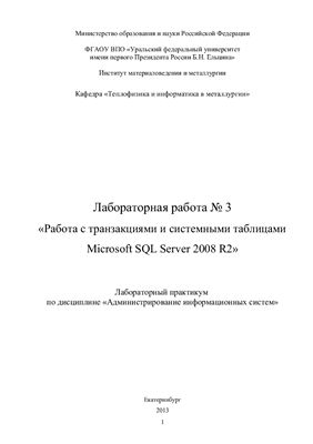 Быков А.Г., Лавров В.В., Бурыкин А.А. Работа с транзакциями и системными таблицами Microsoft SQL Server 2008 R2