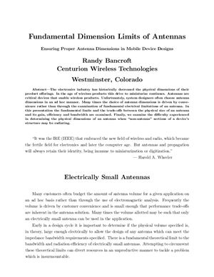 Fundamental Dimension. Limits of Antennas