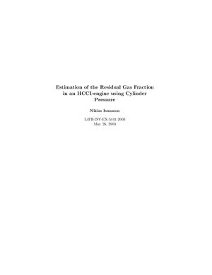 Ivansson Niklas. Estimation of the Residual Gas Fraction in an HCCI-engine using Cylinder Pressure