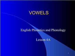 English Phonetics and Phonology: Vowels