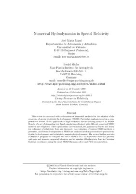 Marti J.M., Miiller E. Numerical Hydrodynamics in Special Relativity
