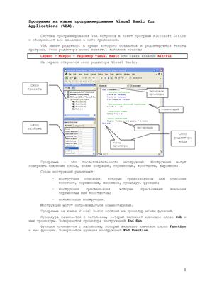 Шпаргалка - Программа на языке программирования Visual Basic for Applications (VBA)