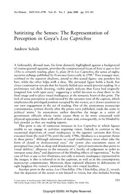 Schultz Andrew. Satirizing the Senses: The Representation of Perception in Goya`s Los Caprichos