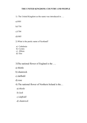 The United Kingdom: country and people (тест)