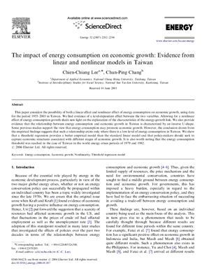 Lee C.C., Chang C.P. The impact of energy consumption on economic growth: Evidence from linear and nonlinear models in Taiwan (Влияние потребления энергии на экономический рост: факты из линейной и нелинейной моделей в Тайване)