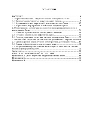 Минимизация кредитного риска в банке на примере ОАО Сбербанк России