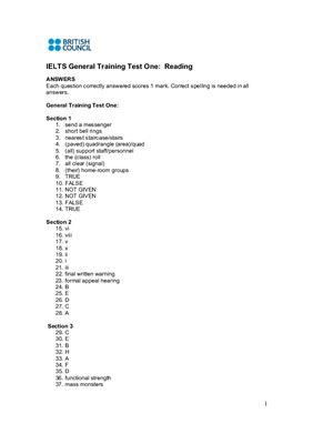 IELTS. British Council General Training Reading. Practice Test (Ответы)