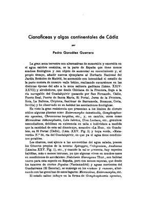 Gonzales Pedro. Cianoficeas y algas continentales de Cadiz