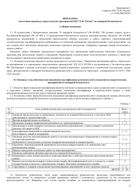 Программа подготовки персонала энергетических предприятий РАО ЕЭС России по пожарной безопасности