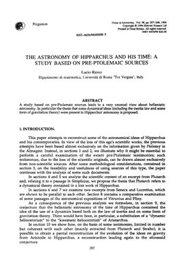 Russo L. The astronomy of Hipparchus and his time: A study based on pre-ptolemaic sources