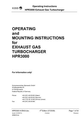 Инструкция газотурбонагнетателя KBB HPR 3000