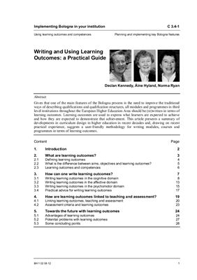 Declan Kennedy, ?ine Hyland, Norma Ryan. Writing and Using Learning Outcomes: a Practical Guide