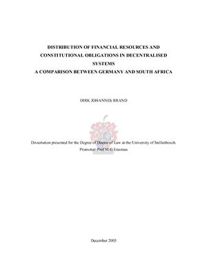 Brand D. Distribution of financial resources and constitutional obligations in decentralised systems - a comparison between Germany and South Africa