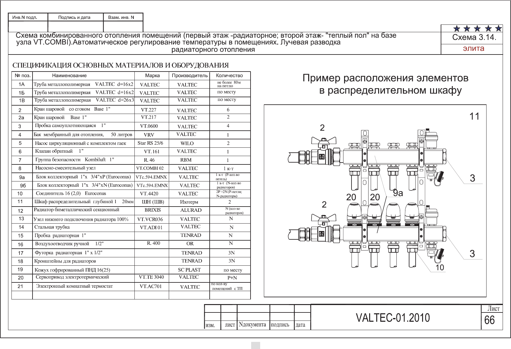 Альбом типовых схем систем водяного отопления для одноквартирных жилых домов .VALTEC-01.2010